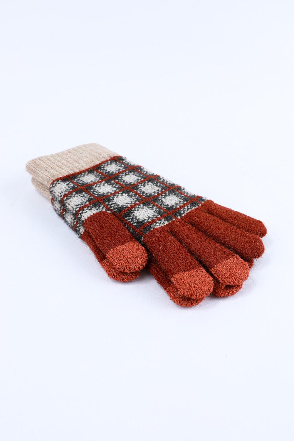 Stylish Red Tartan Touchscreen Winter Gloves