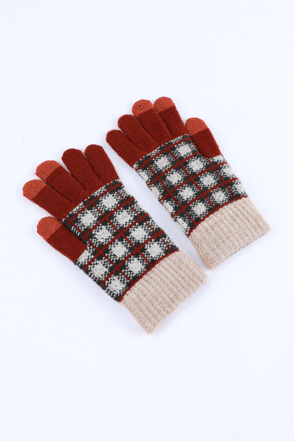 Stylish Red Tartan Touchscreen Winter Gloves