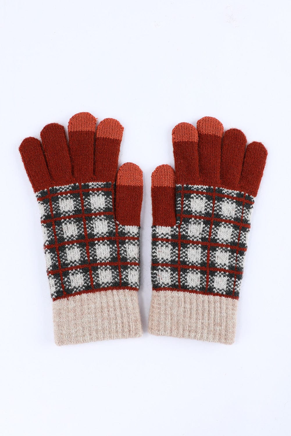 Stylish Red Tartan Touchscreen Winter Gloves
