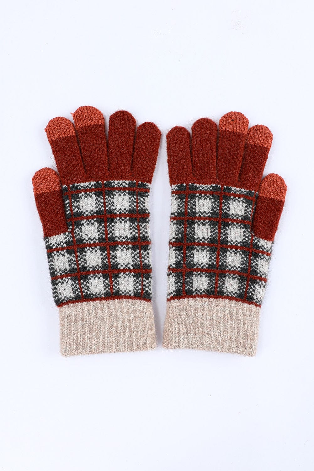 Stylish Red Tartan Touchscreen Winter Gloves