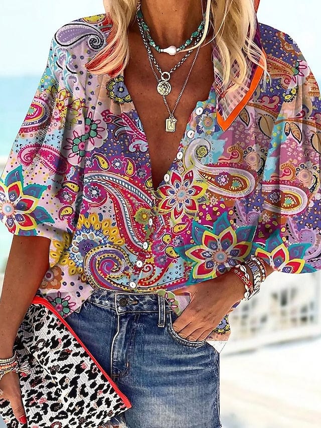 3/4 Sleeve Paisley Print Shirt