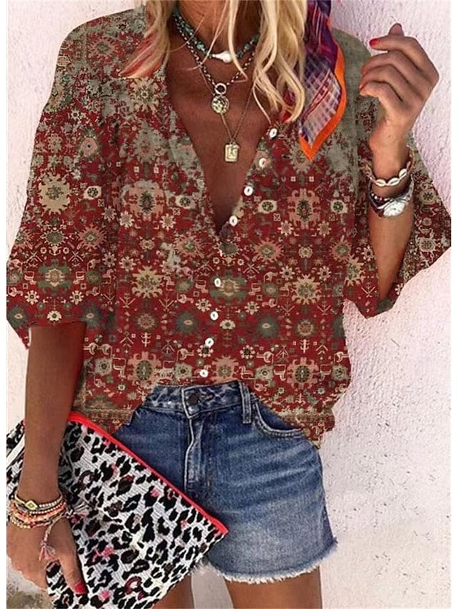 3/4 Sleeve Paisley Print Shirt
