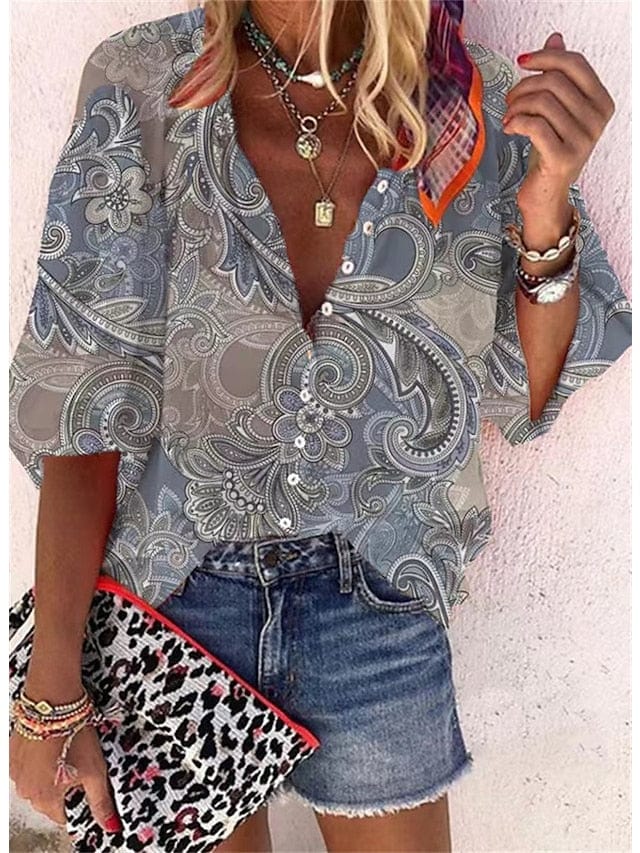 3/4 Sleeve Paisley Print Shirt