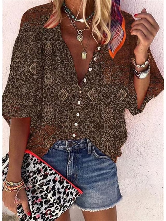3/4 Sleeve Paisley Print Shirt