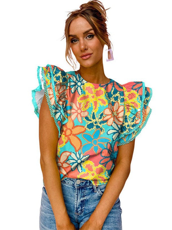 Enchanting Floral Ruffle Blouse