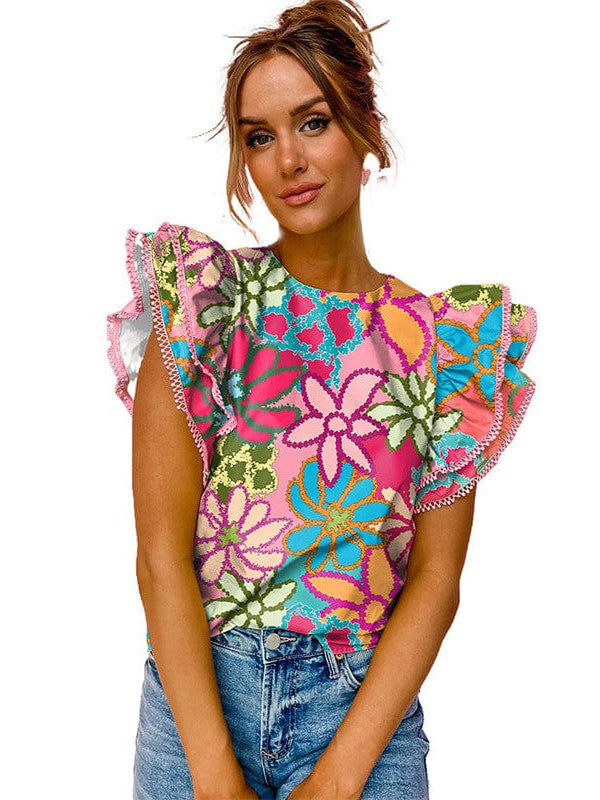 Enchanting Floral Ruffle Blouse