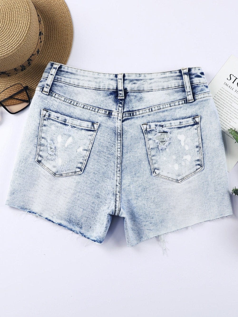 Summer Sky Blue Splatter Denim Shorts