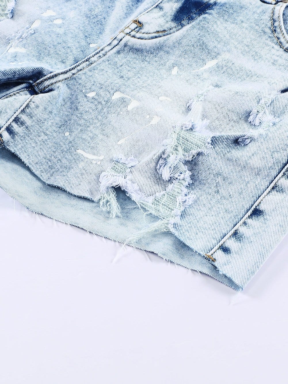 Summer Sky Blue Splatter Denim Shorts