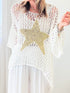 White Crochet Knit Pullover with Star