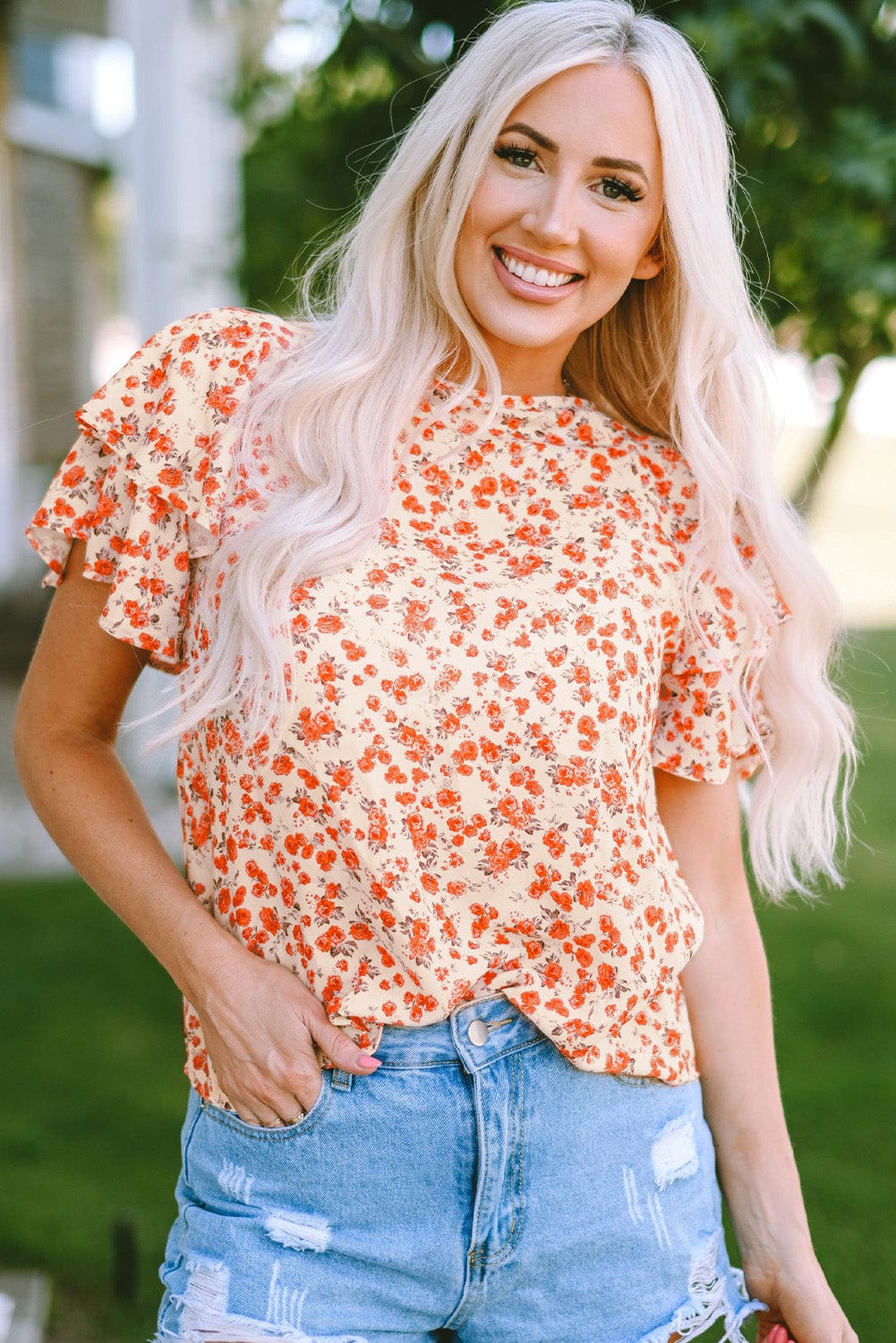 Peach Floral Blouse