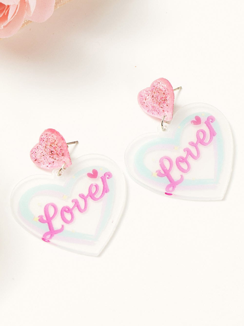 Sweet Heart Alphabet White Acrylic Stud Earrings
