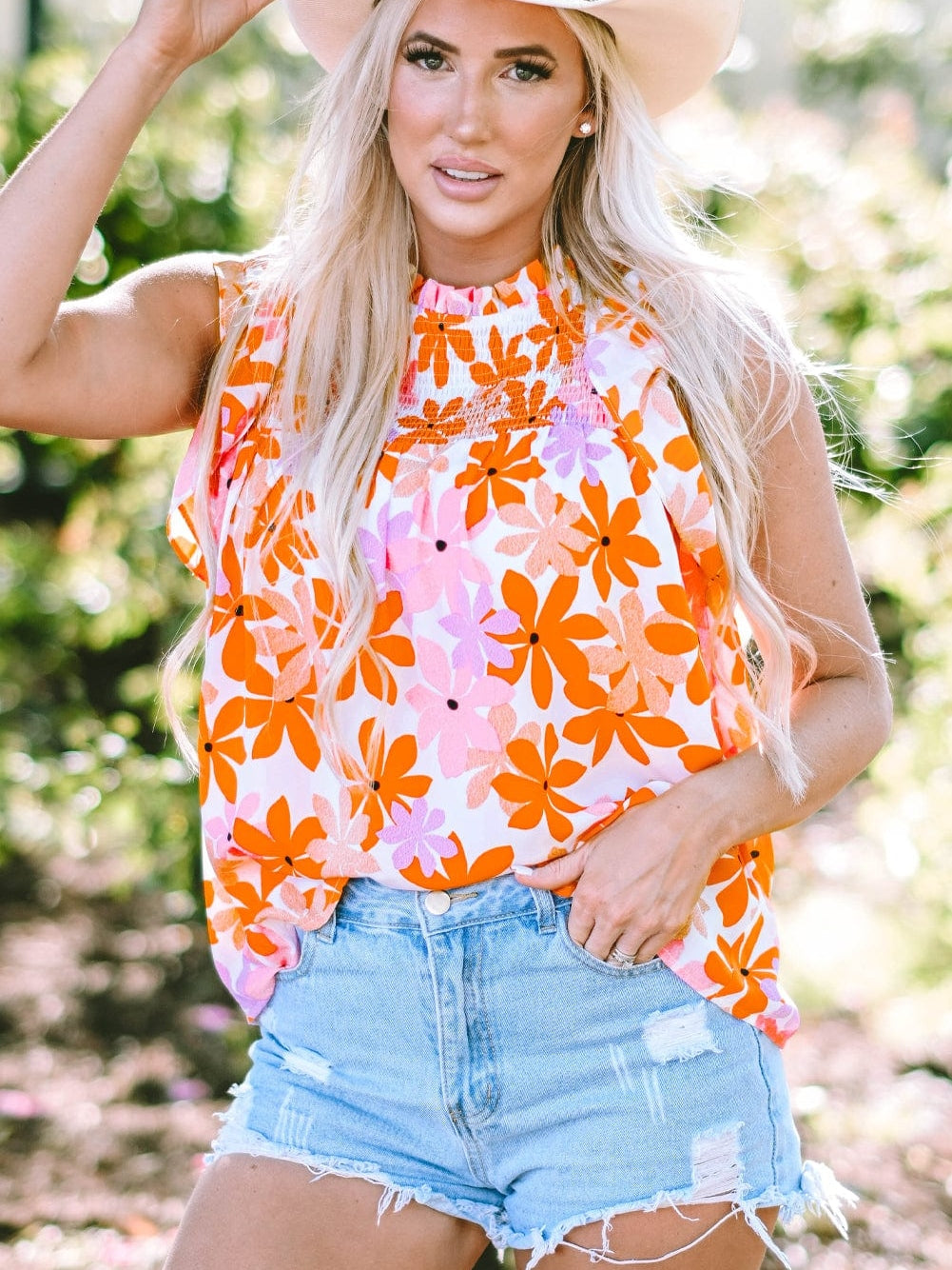 Cute Orange and Pink Floral Shirt