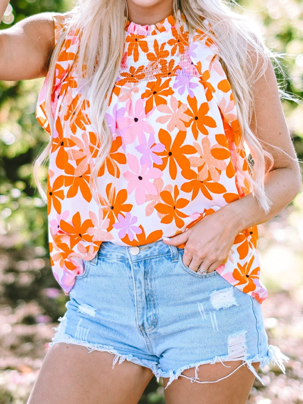 Cute Orange and Pink Floral Shirt