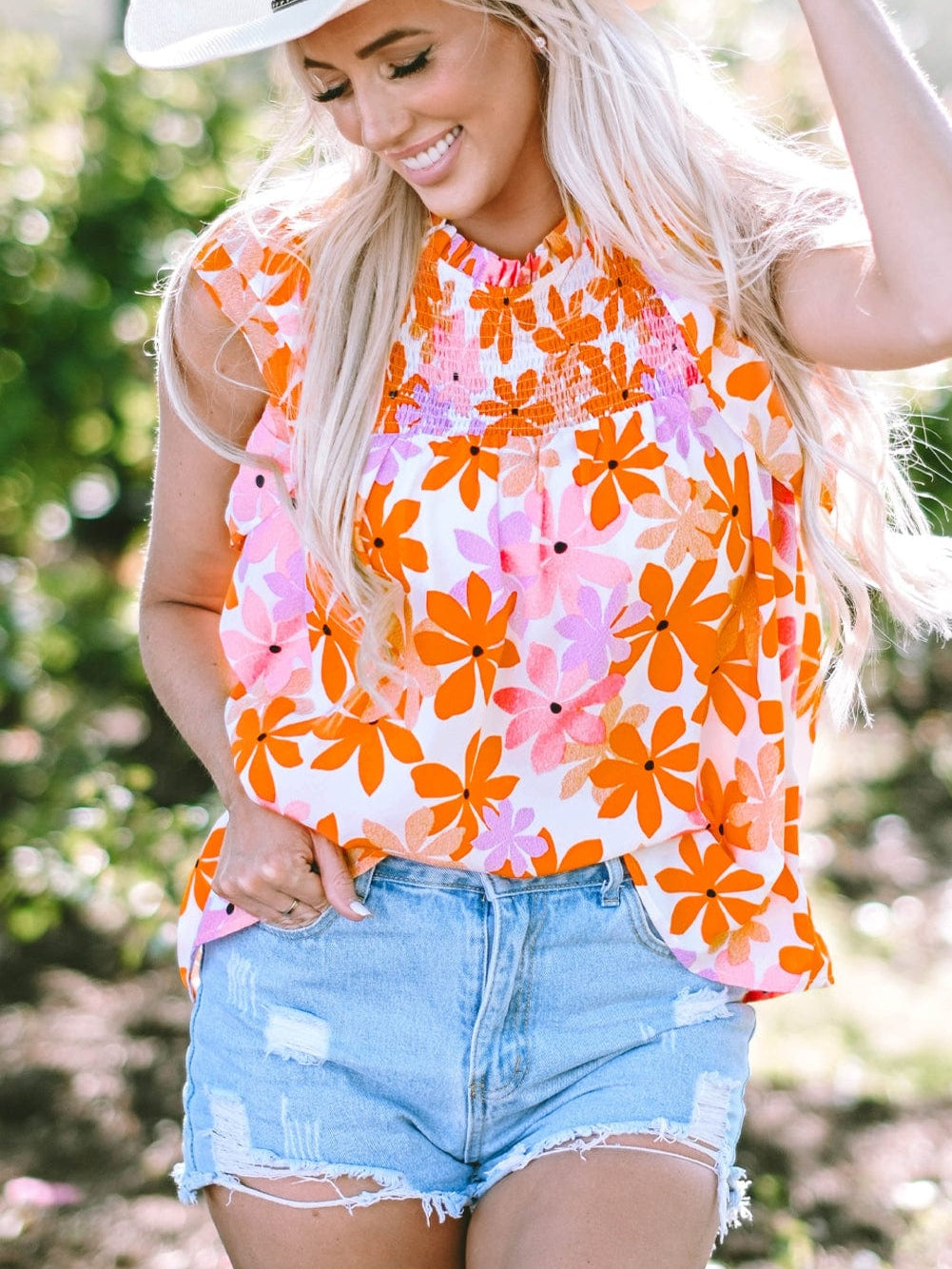 Cute Orange and Pink Floral Shirt