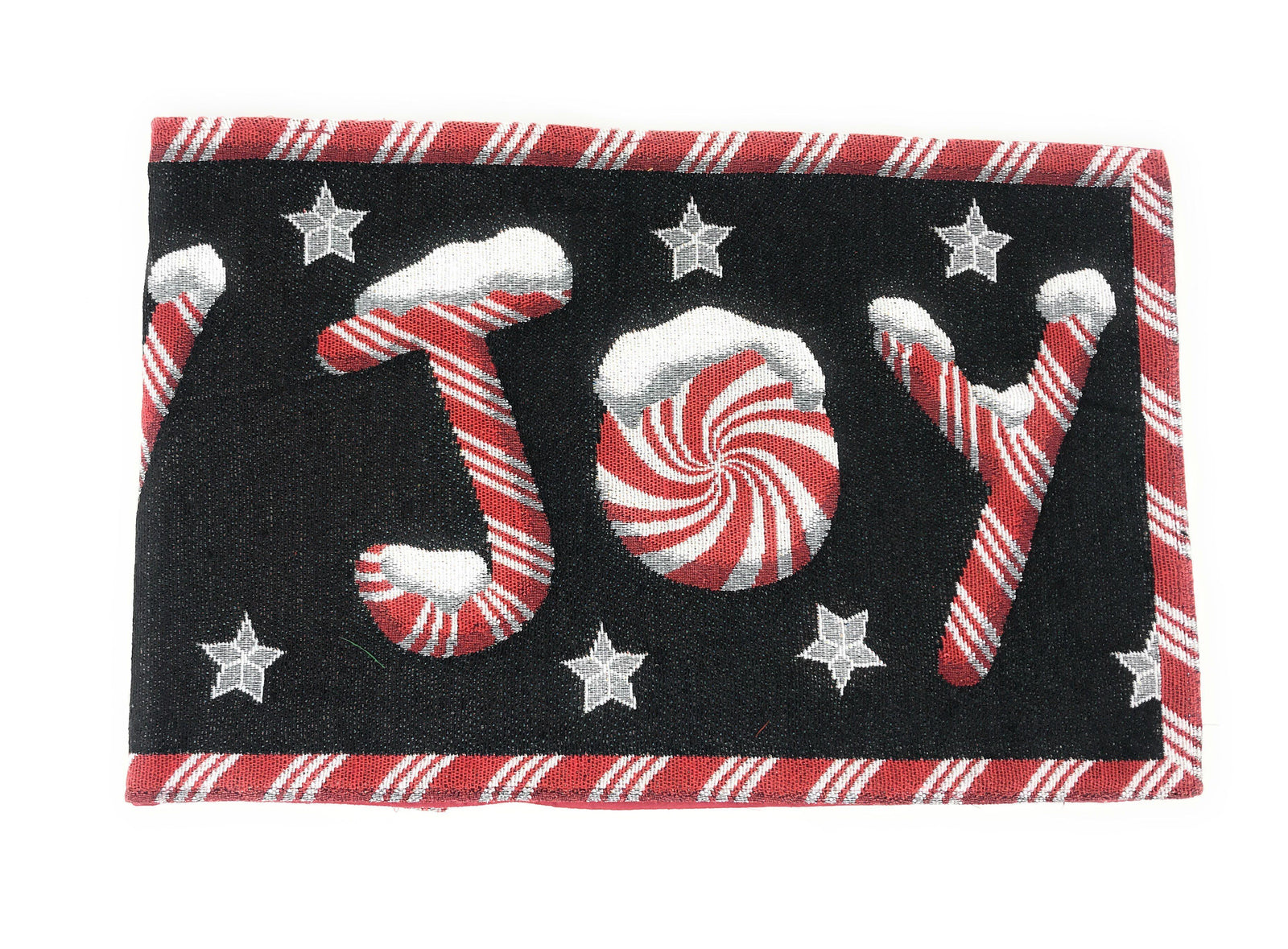DaDa Bedding Peppermint Joy Red Black Holiday Tapestry Dining Table Runner (12904)