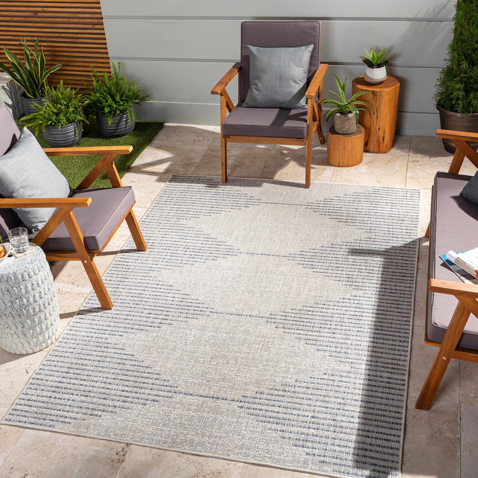 Alfombra para exteriores Stephan Gray & Blue