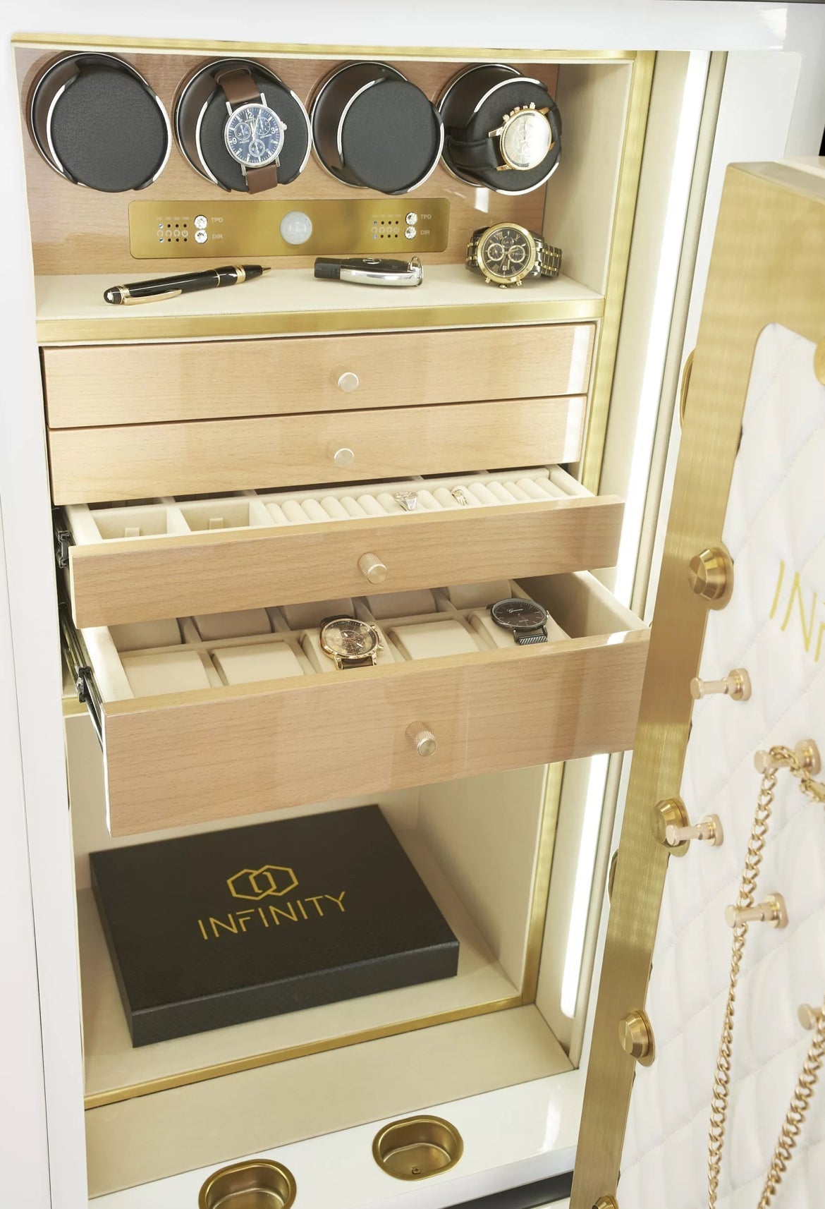 TL-15 Luxury Jewelry Safe with Biometric Lock 4 watch wider, 4 jewelry drawer