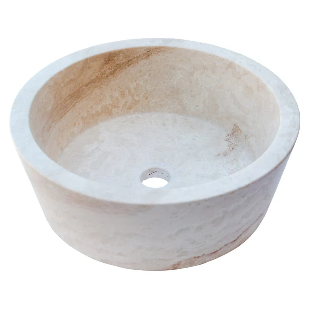 Troia Light Travertine Natural Stone Above Vanity Tapered Bathroom Sink (D)16