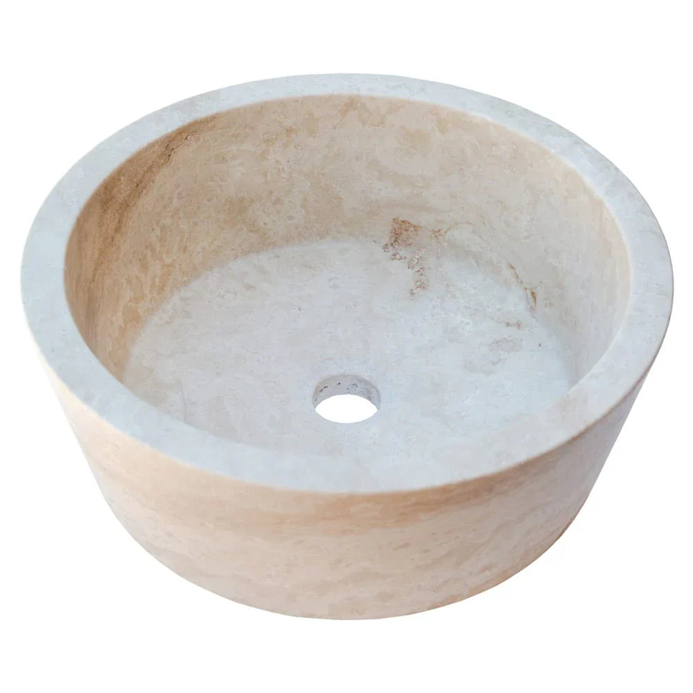 Troia Light Travertine Natural Stone Above Vanity Tapered Bathroom Sink (D)16