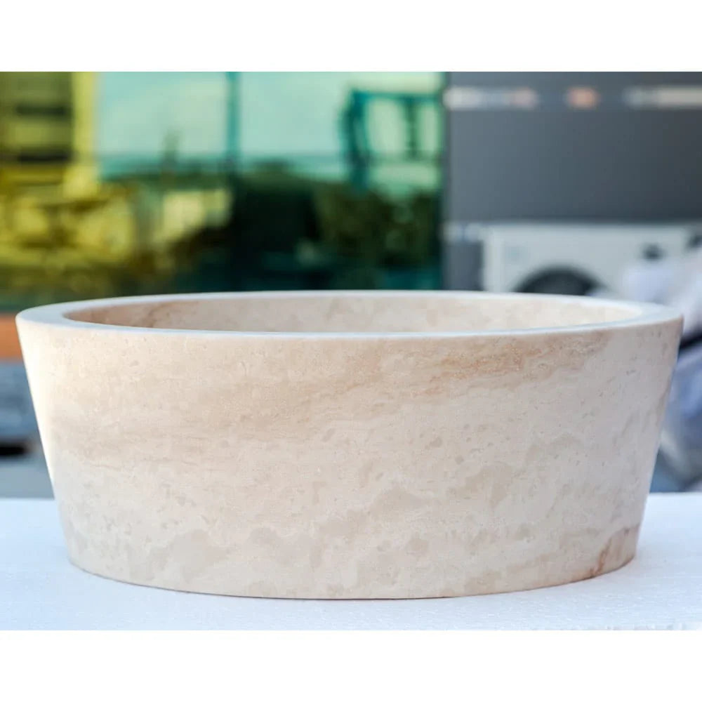 Troia Light Travertine Natural Stone Above Vanity Tapered Bathroom Sink (D)16