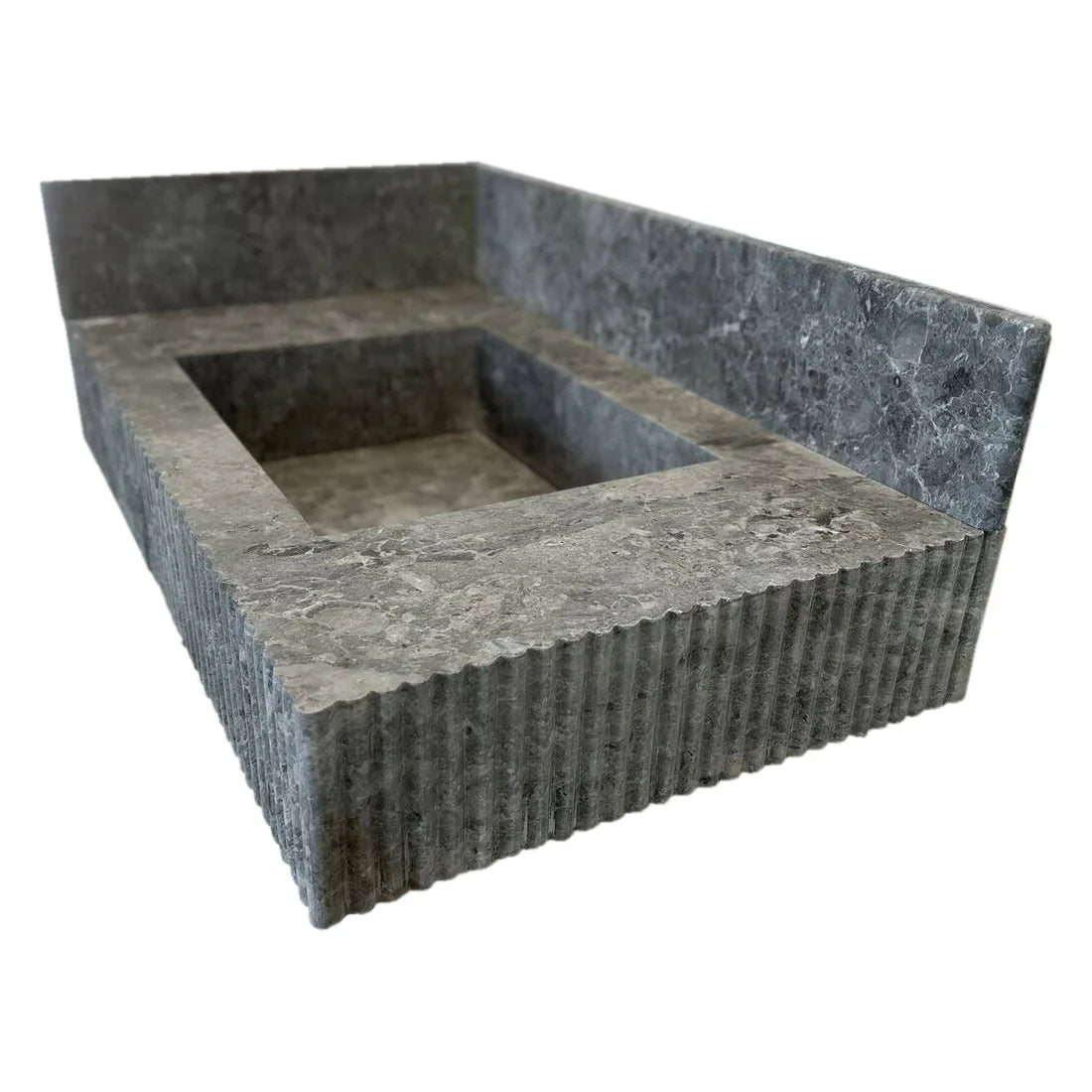 Lavabo de baño rectangular de mármol gris Tundra para montaje en pared con protector contra salpicaduras de 6" (ancho) 16" (largo) 32" (alto) 10"