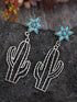 Turquoise Flower and Cactus Western Dangle Earrings