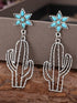 Turquoise Flower and Cactus Western Dangle Earrings