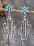 Turquoise Flower and Cactus Western Dangle Earrings