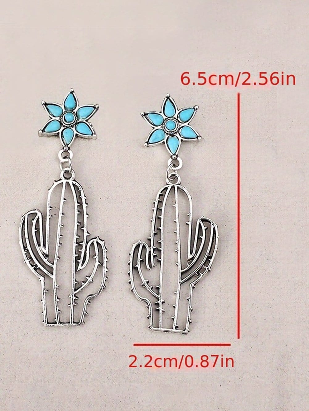 Turquoise Flower and Cactus Western Dangle Earrings