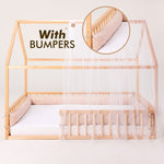 Twin Size Montessori House Bed for Kids with Fence