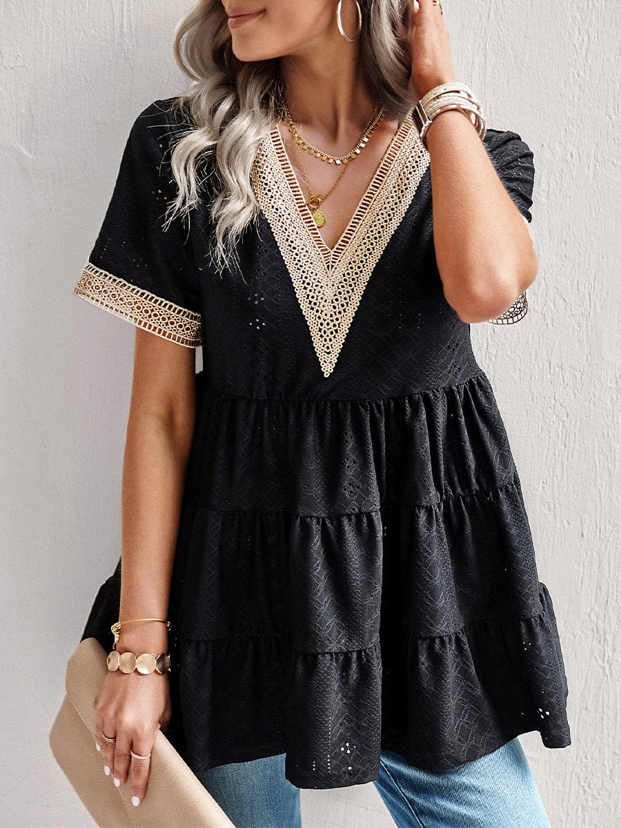 Cute V-Neck Short Sleeve Mini Dress