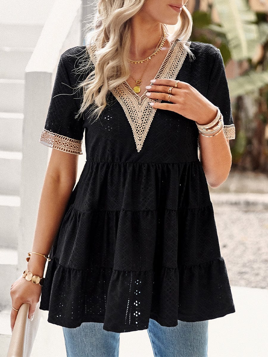 Cute V-Neck Short Sleeve Mini Dress
