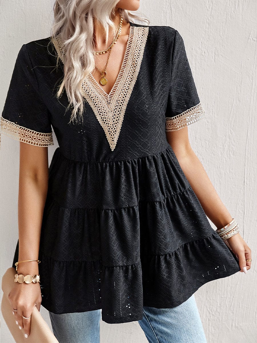 Cute V-Neck Short Sleeve Mini Dress