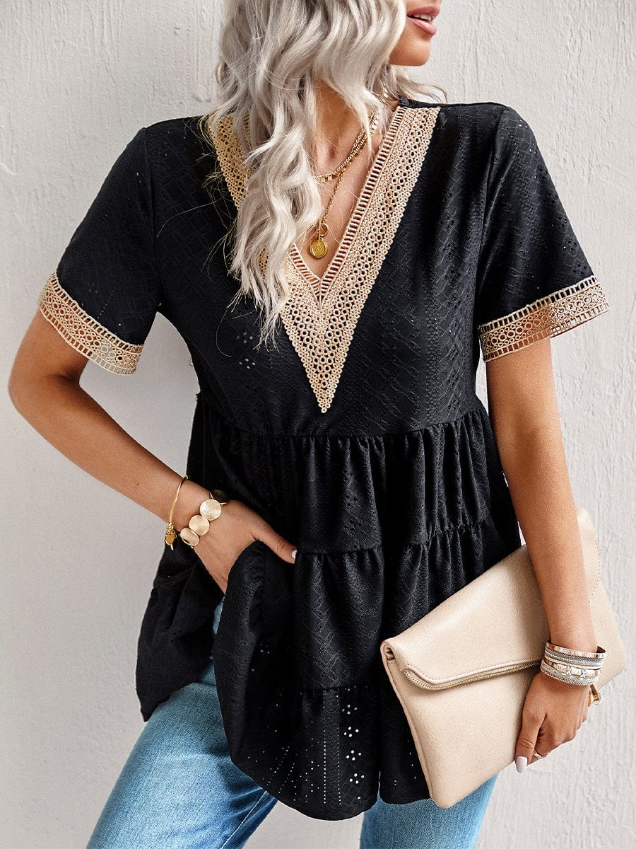 Cute V-Neck Short Sleeve Mini Dress