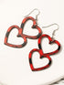 Valentine's Day Plaid Fiery Red Wooden Heart Earrings