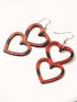 Valentine's Day Plaid Fiery Red Wooden Heart Earrings