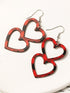 Valentine's Day Plaid Fiery Red Wooden Heart Earrings