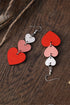 Valentine's Day Red Heart Shaped Wooden Tiered Drop Earrings