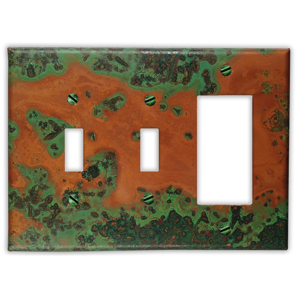 Verde Copper - Placa de pared con 2 interruptores y 1 interruptor basculante