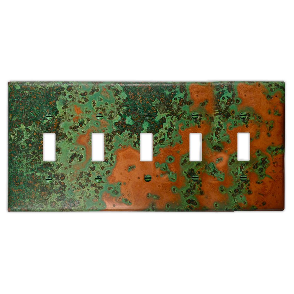 Placa de pared con 5 palancas de cobre verde