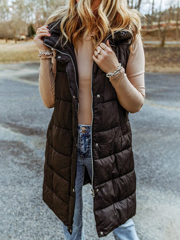 Long Sleeveless Hooded Jacket for Women