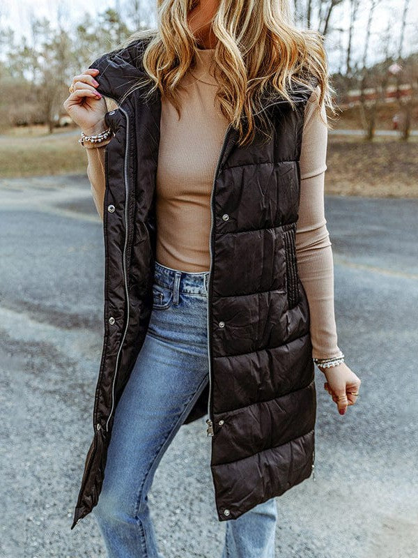 Long Sleeveless Hooded Jacket for Women