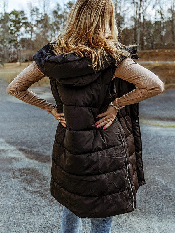 Long Sleeveless Hooded Jacket for Women
