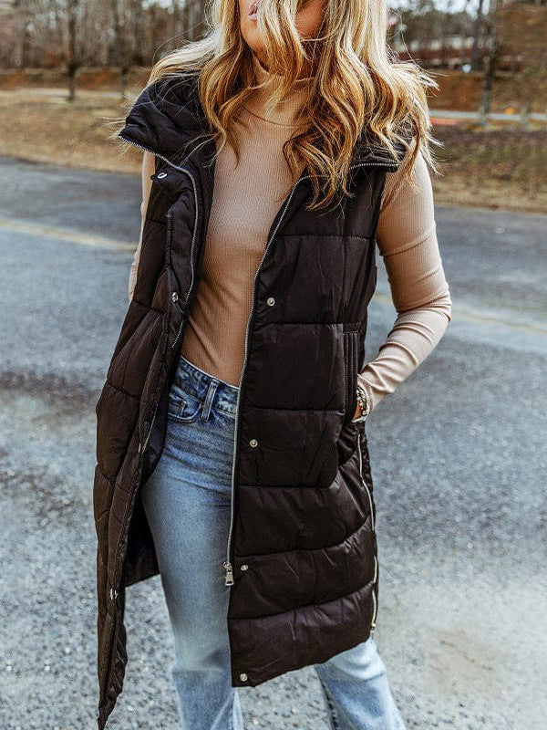 Long Sleeveless Hooded Jacket for Women