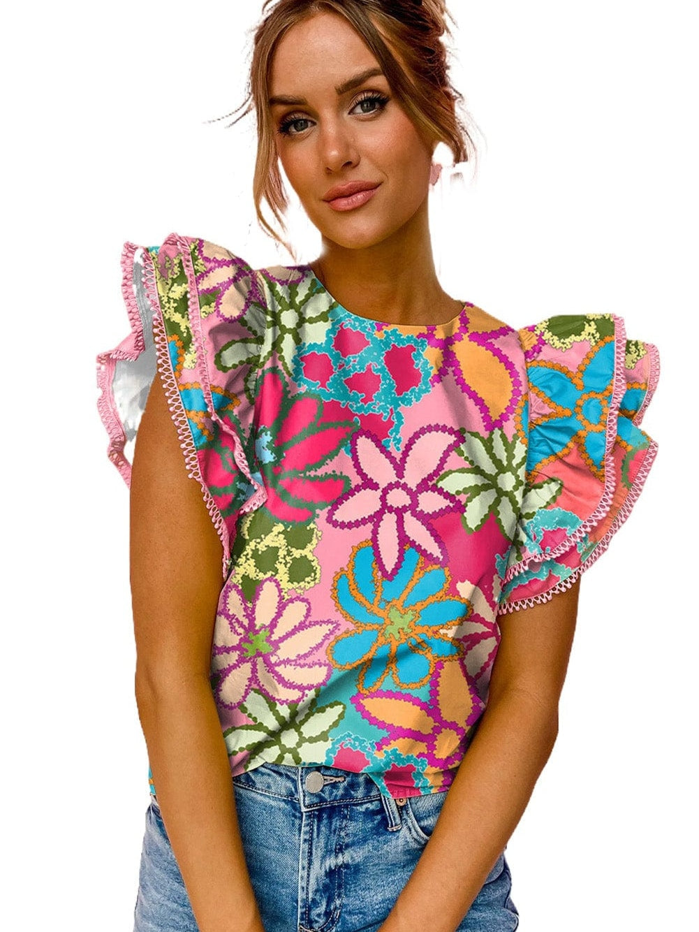 Enchanting Floral Ruffle Blouse