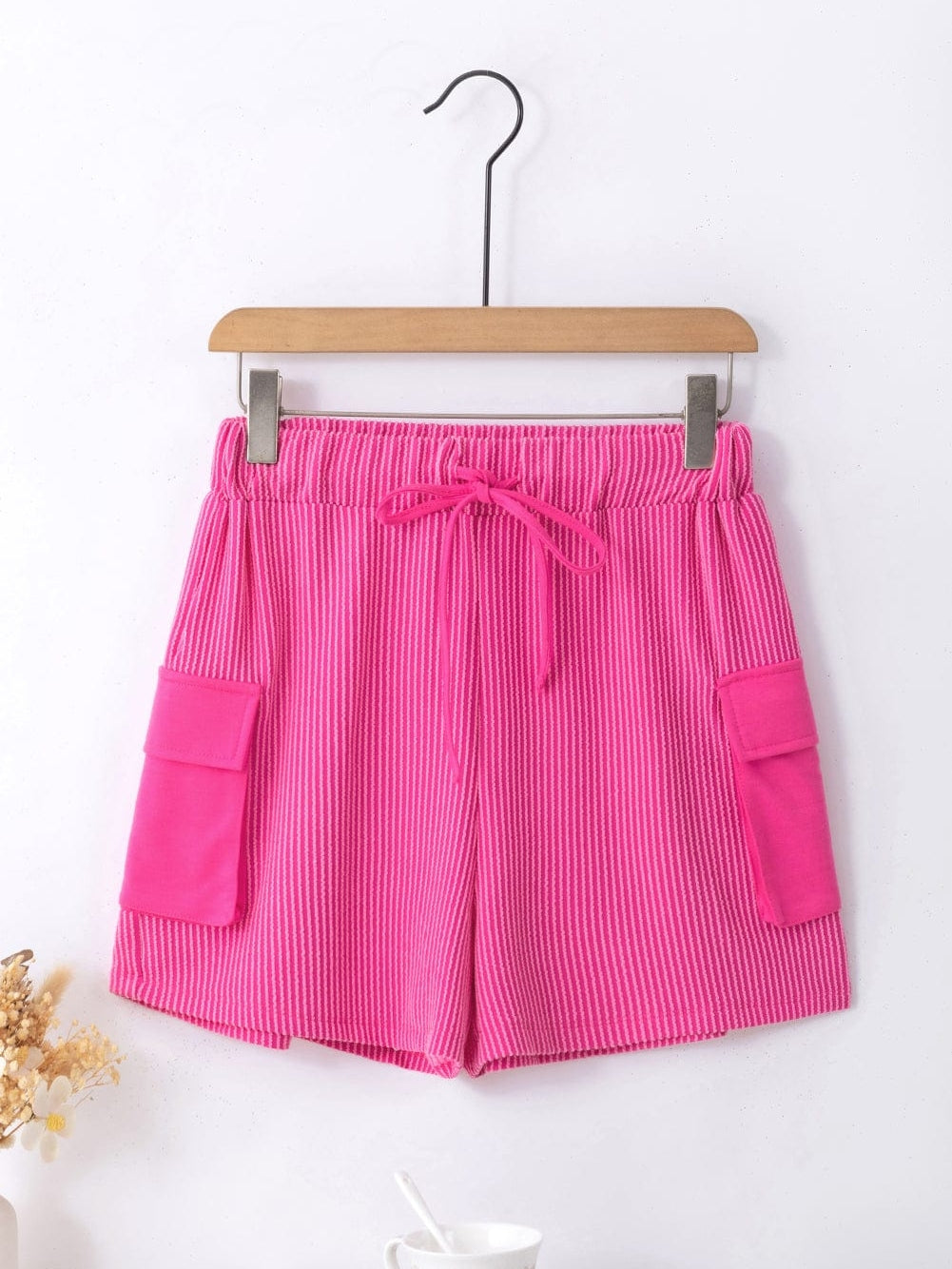 Vibrant Pink Corded Texture Cargo Shorts