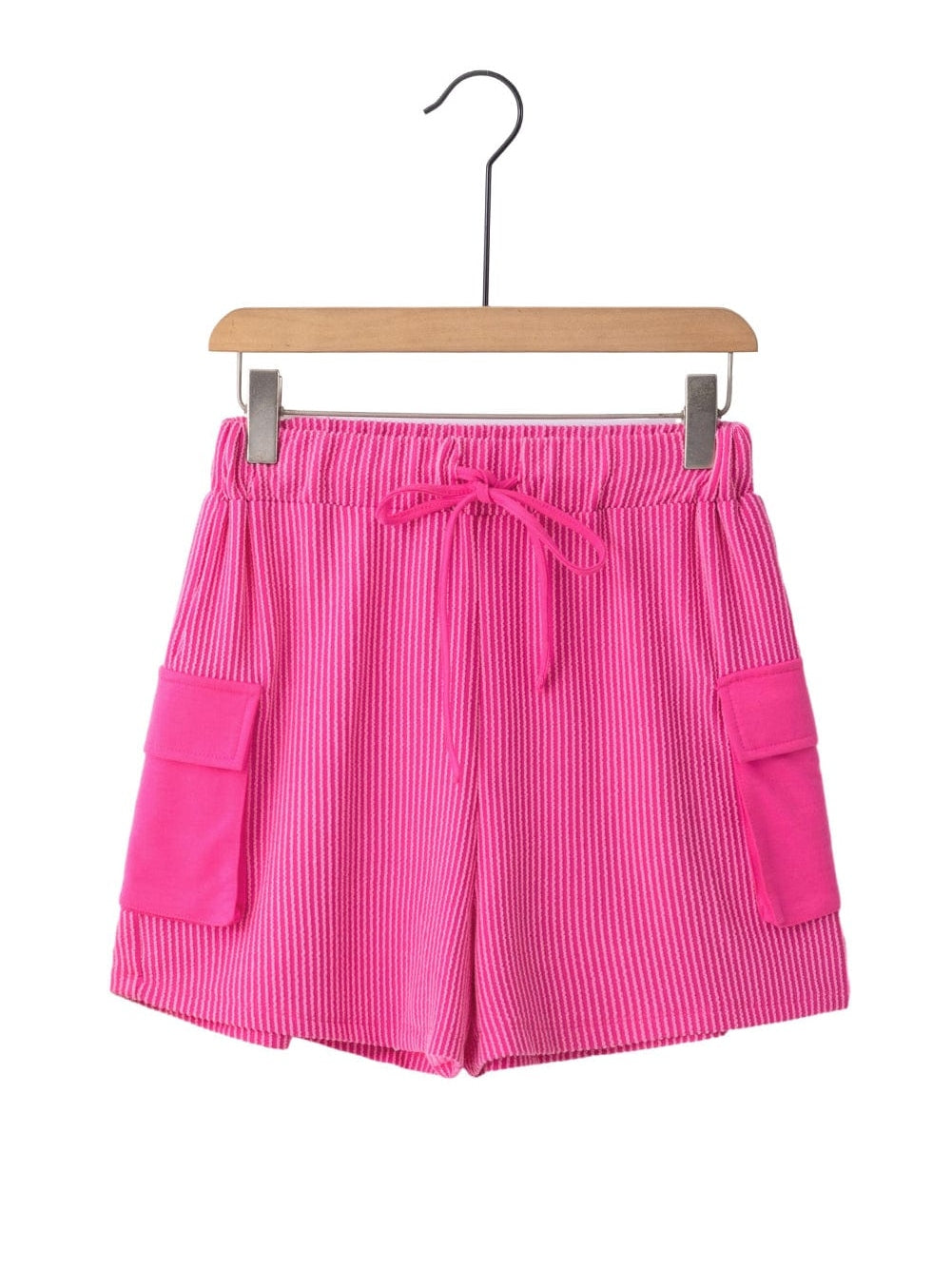 Vibrant Pink Corded Texture Cargo Shorts