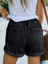 Vintage Acid Washed Green Denim Shorts with Drawstring Waist