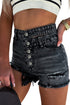 Vintage Black High Waist Multi-Buttoned Denim Shorts with Raw Hem