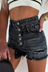 Vintage Black High Waist Multi-Buttoned Denim Shorts with Raw Hem